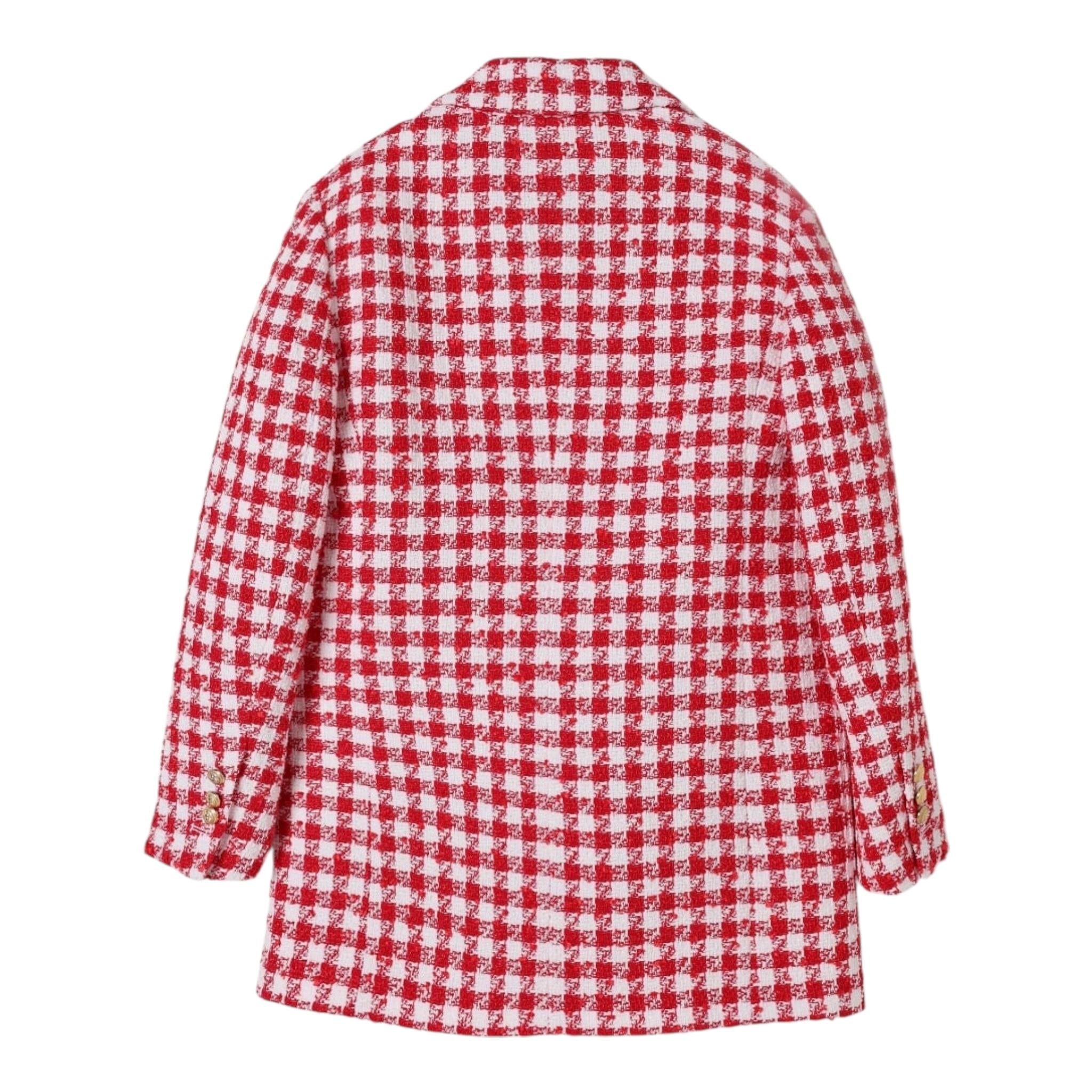 Balmain Cappotto Bicolore con Fantasia per Bambina BW2A24 BIANCO/ROSSO BALMAIN 