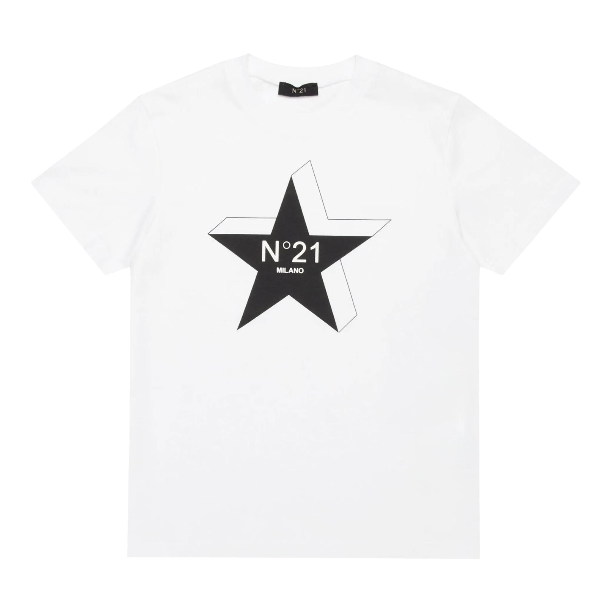 N°21 t-shirt girocollo tinta unita con logo Bianco per Bambino N21952 BIANCO N°21 