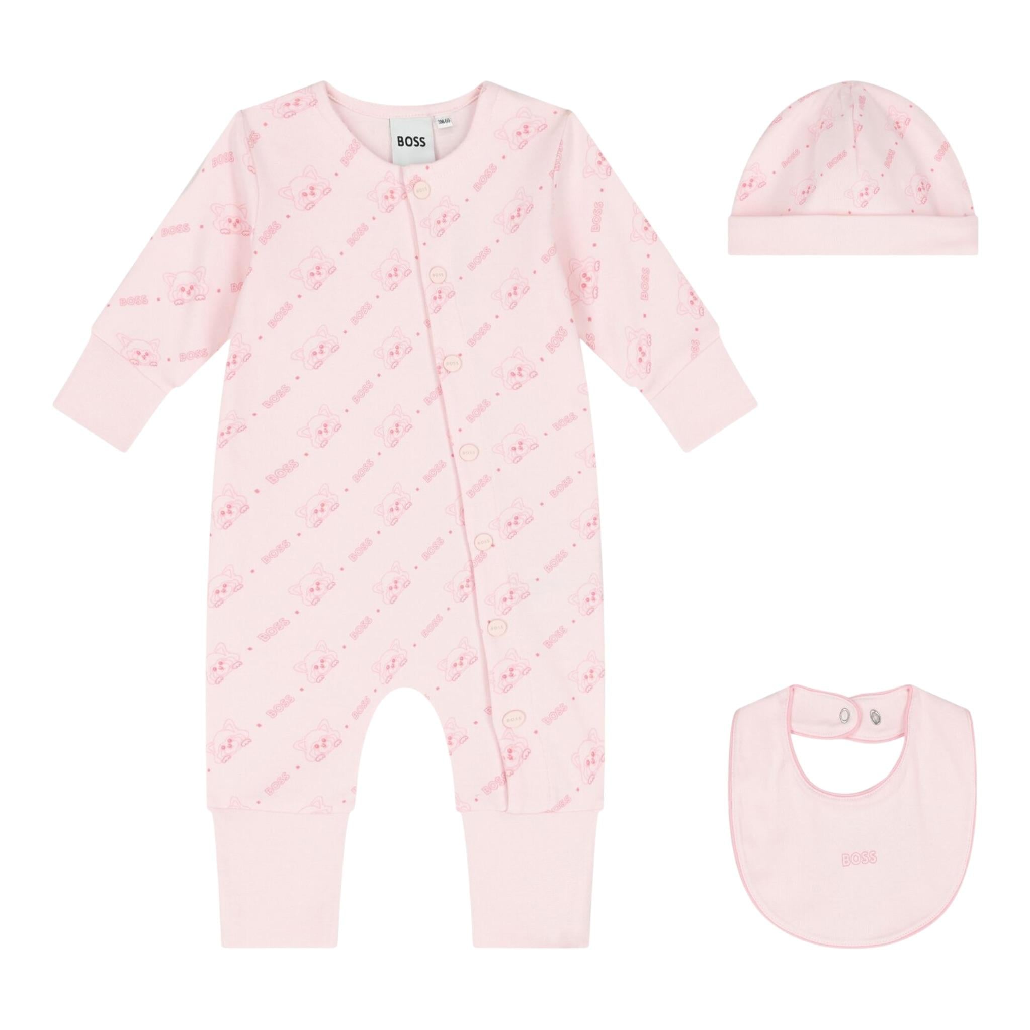 Boss Completo 3 Pezzi Tutina-Cappello-Bavetta Tinta Unita per Neonata J52197 ROSA BOSS 