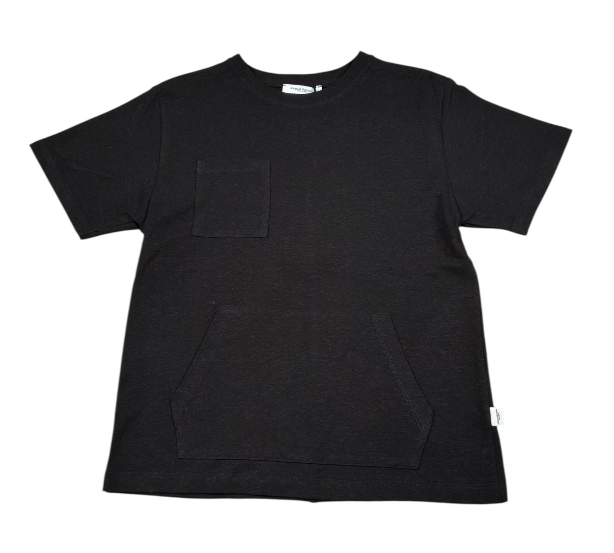 Paolo Pecora T-Shirt Girocollo Tinta Unita con Taschino per Bambino PP4370 NERO PAOLO PECORA 