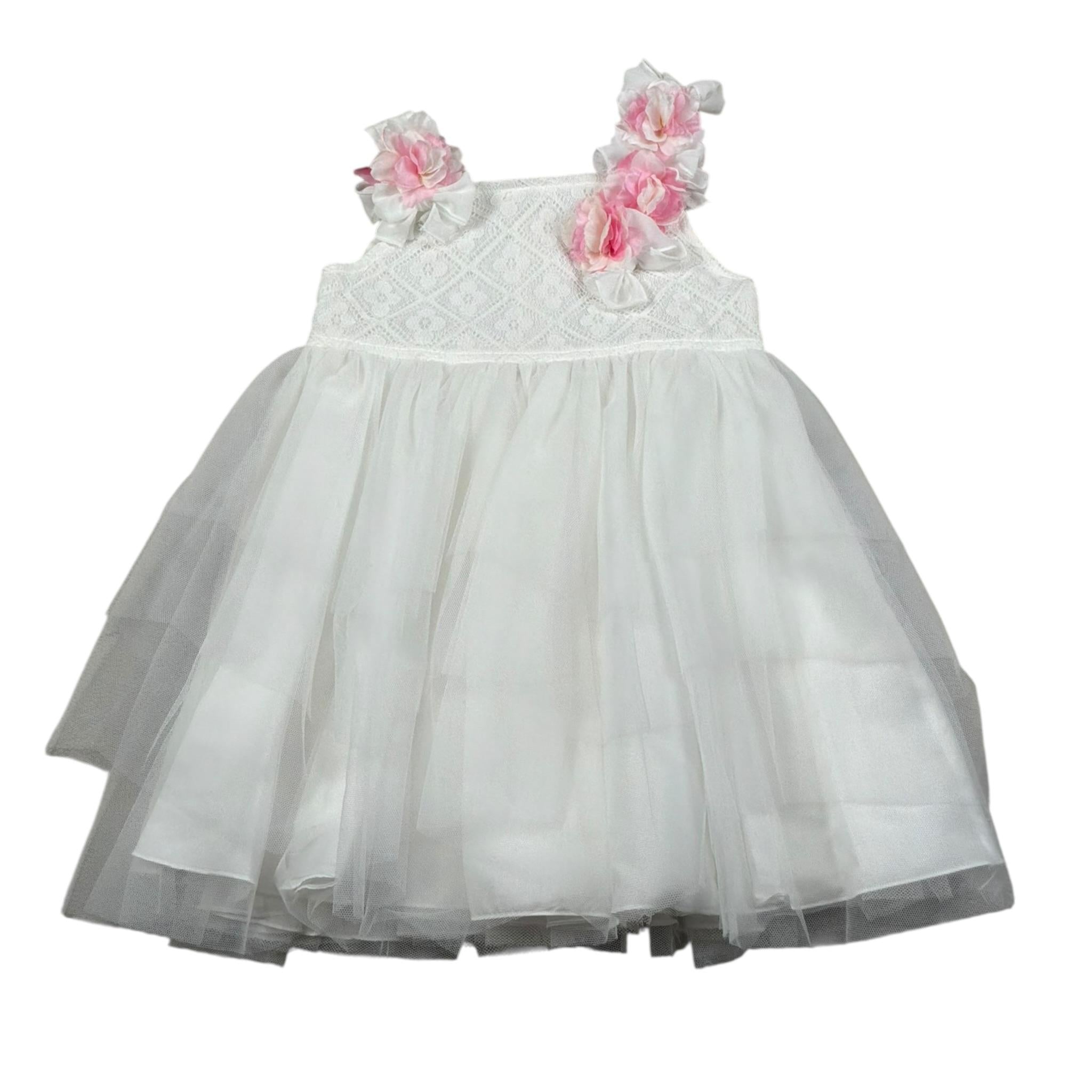 Aletta Abito Giromanica Tinta Unita con Tulle E Babbucce per Neonata HP22225 BIANCO ALETTA 