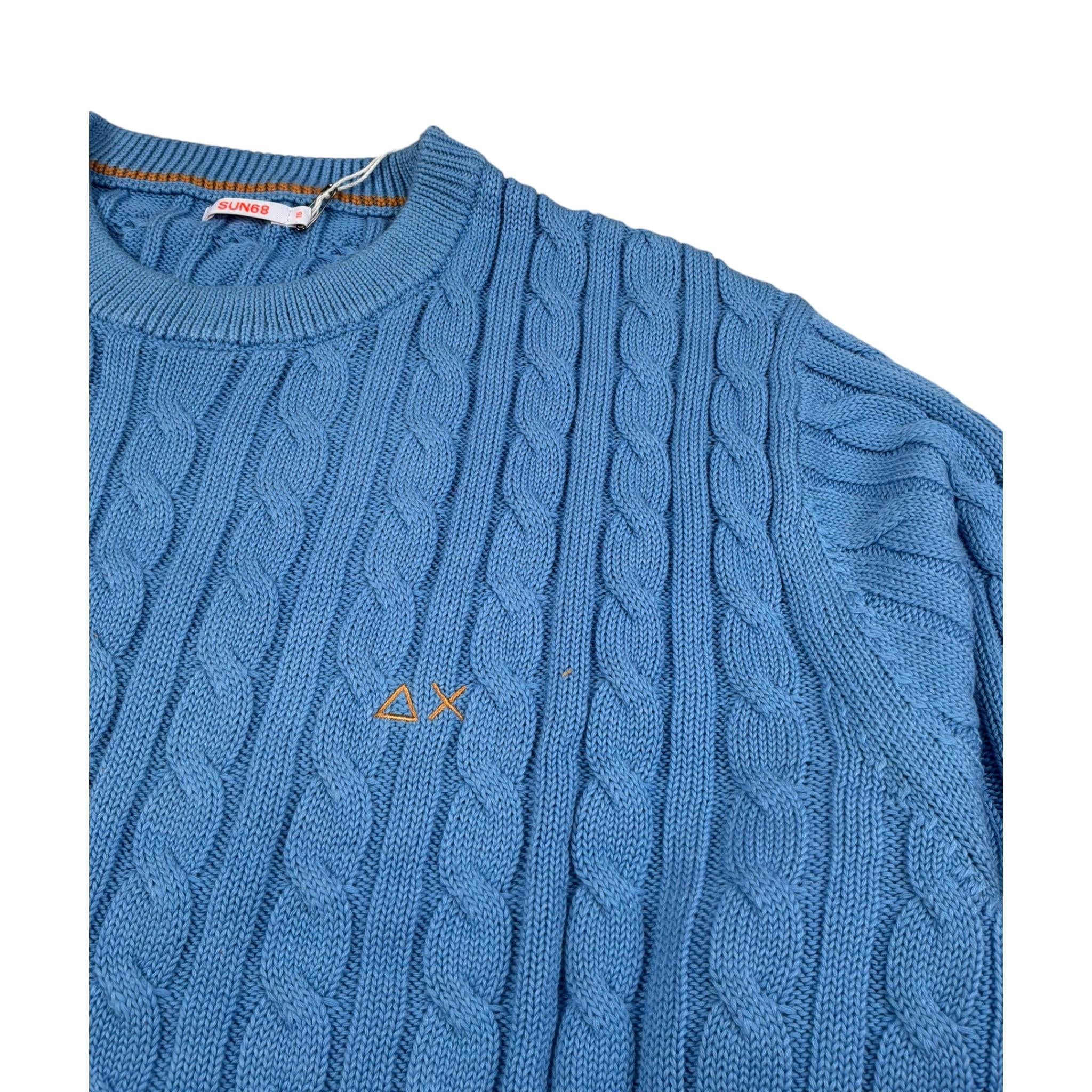 Sun68 Maglia Girocollo Tinta Unita con Logo per Bambino K353155 AZZURRO SUN68 