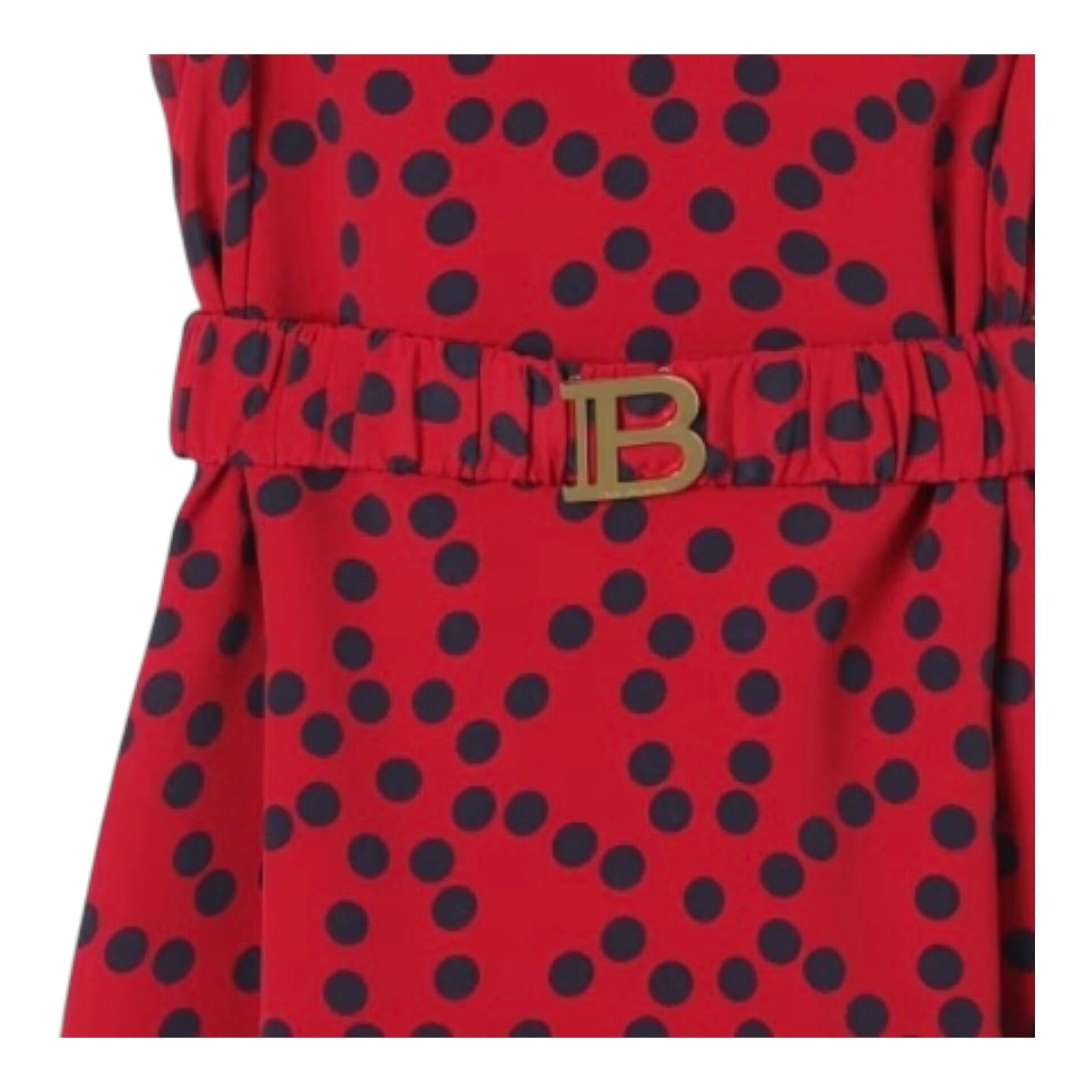 Balmain Abito Tinta con Cintura E Pois per Bambina BU1C12 ROSSO BALMAIN 