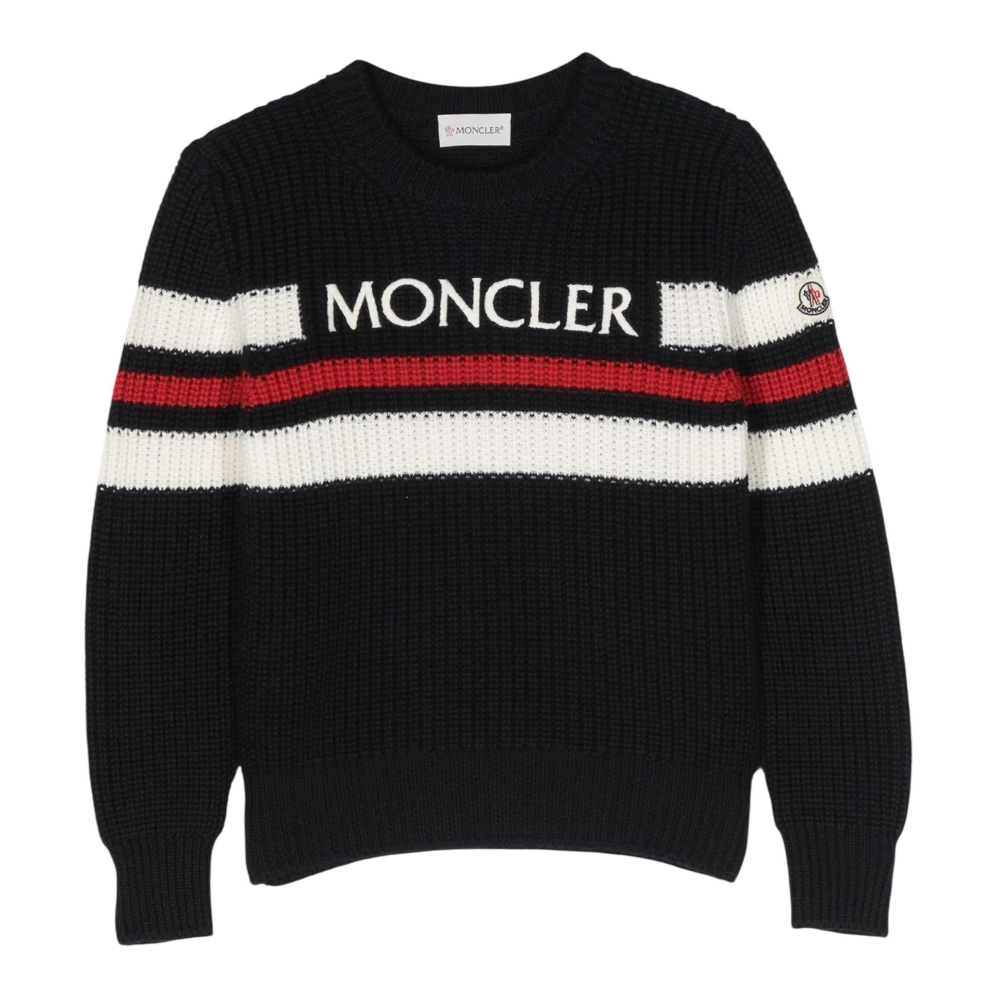 MONCLER maglia girocollo fantasia a righe con logo Blu per Bambino 9549C BLU MONCLER 