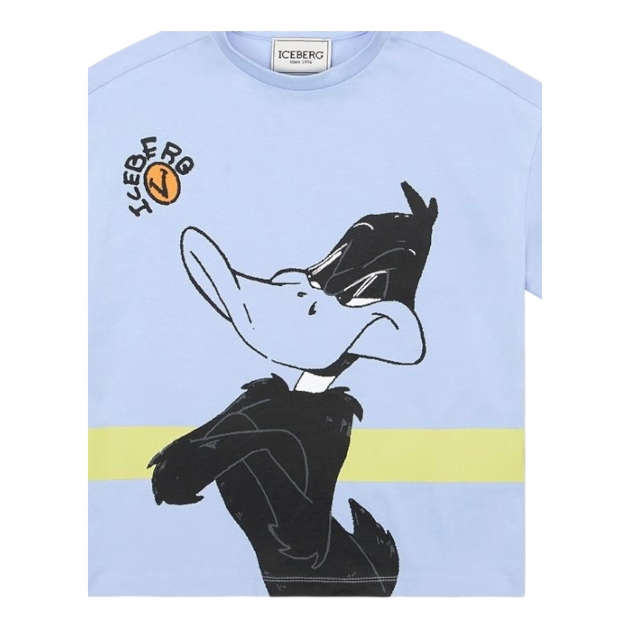 Iceberg T-Shirt Girocollo Tinta Unita con Stampa Duffy Duck per Bambino TSICE5102J AZZURRO ICEBERG 