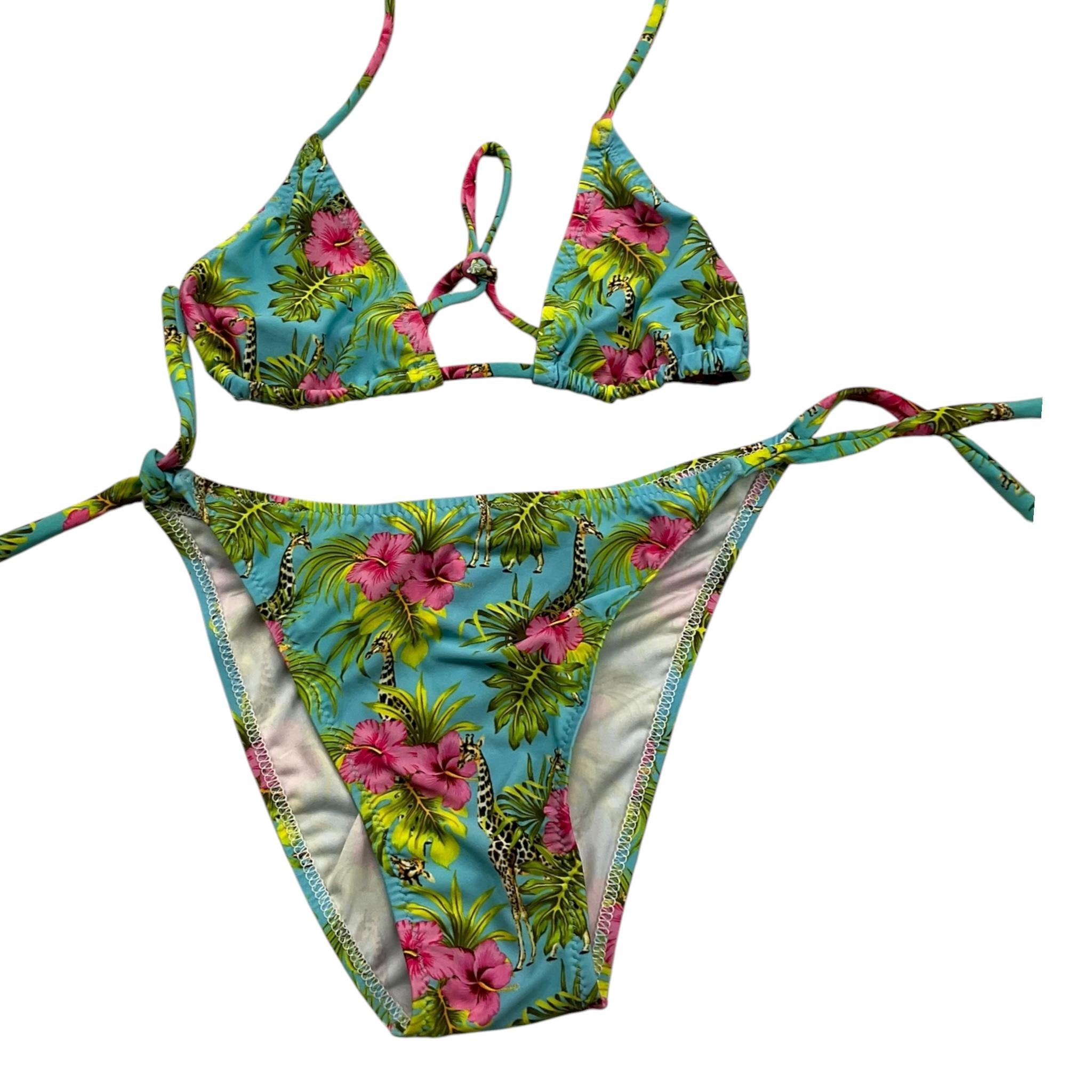 Matinée Costume 2 Pezzi Triangol-Slip Tinta Unita con Fantasia per Bambina CC1041 AZZURRO MATINÉE 