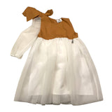 Minimo Abito Bicolore Giromanica Cn Tulle Bianco/Cammello Per Neonata