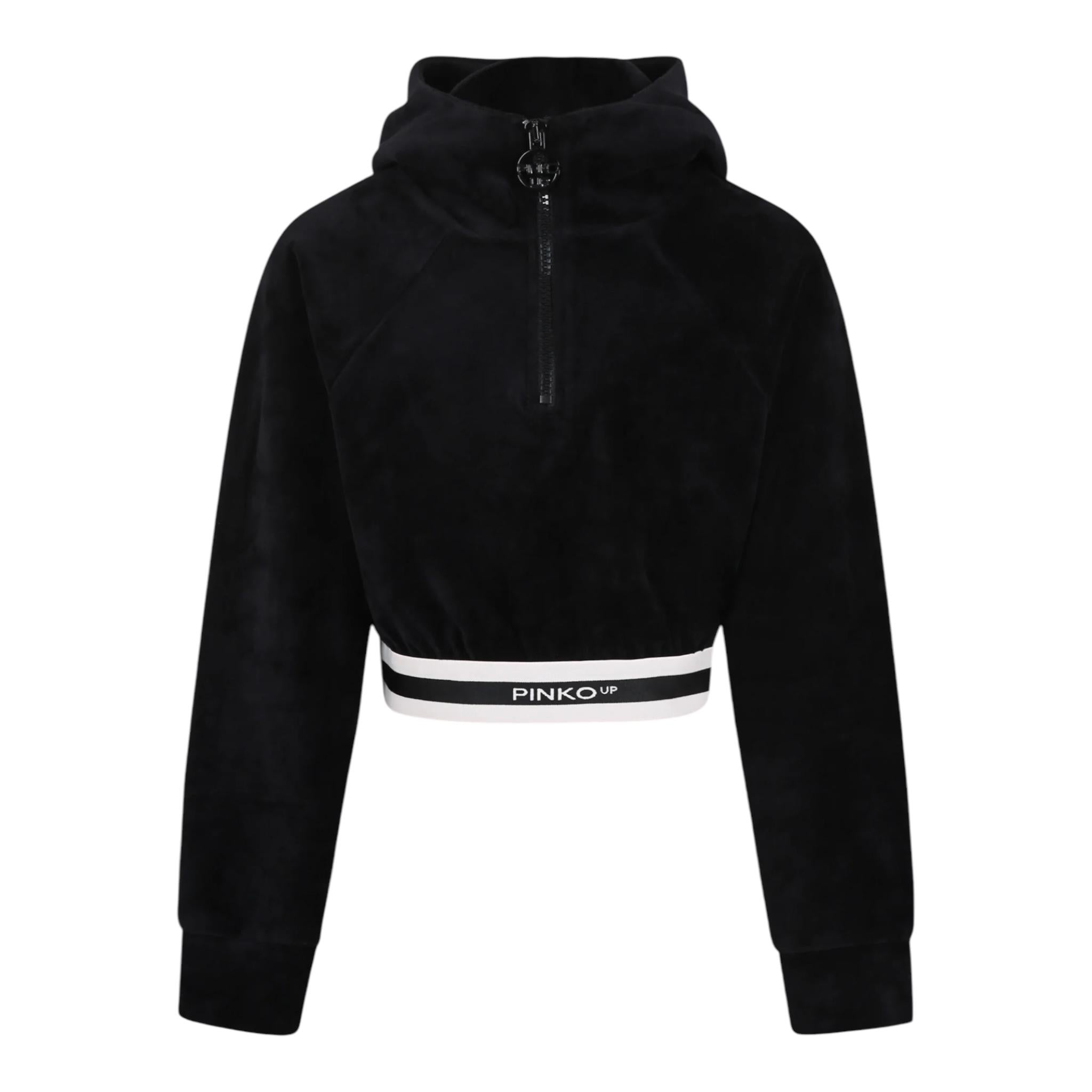 PINKO felpa in velluto tinta unita con zip e cappuccio Nero per Bambina F4PIJGHS055 NER PINKO 