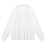 Vicolo Camicia Manica Lunga Tinta Unita Con Ricami In Contrasto Bianco Per Bambina