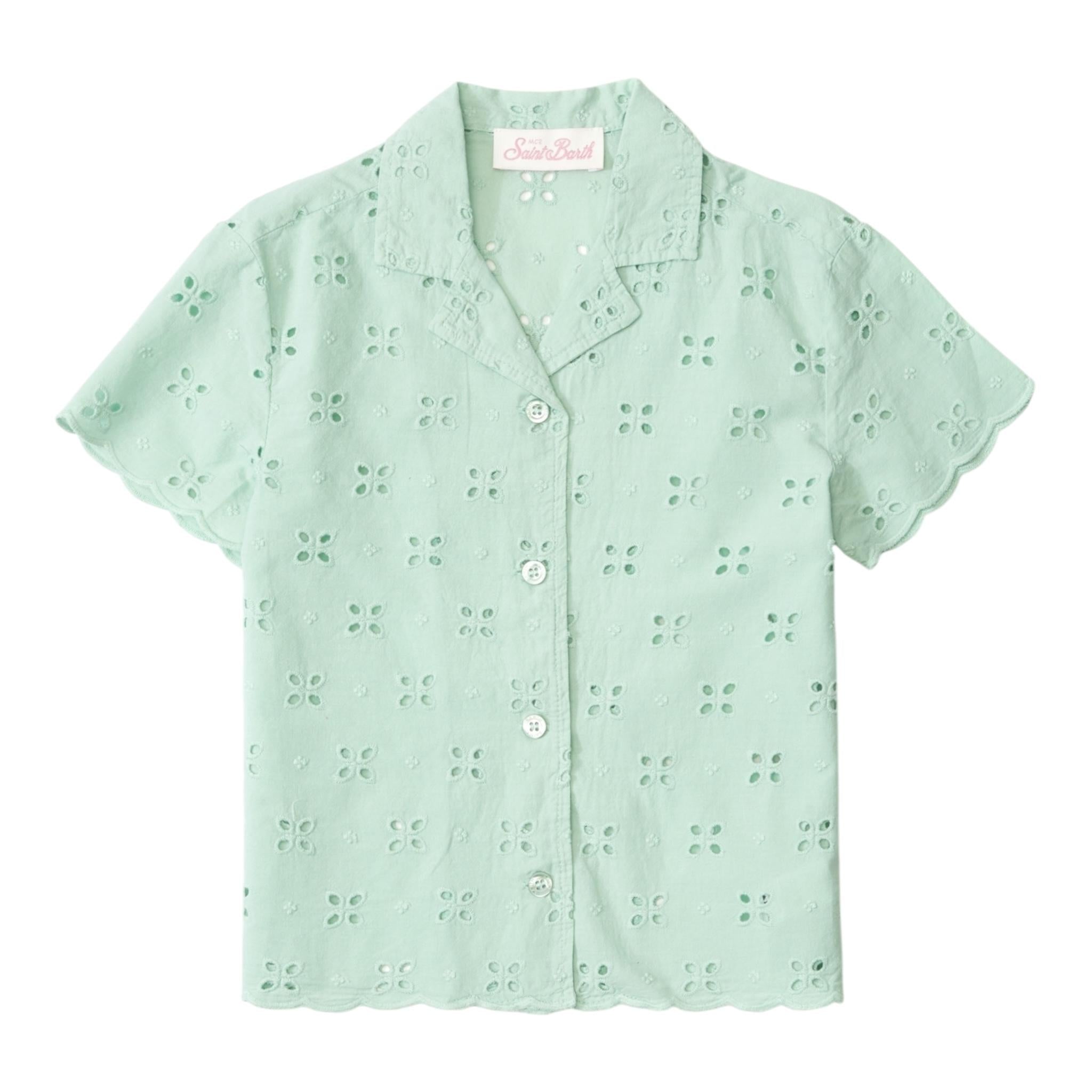 Saint Barth Camicia Mezza Manica Tinta Unita In Pizzo Sangallo per Bambina EVL0001 VERDE ACQUA SAINT BARTH 