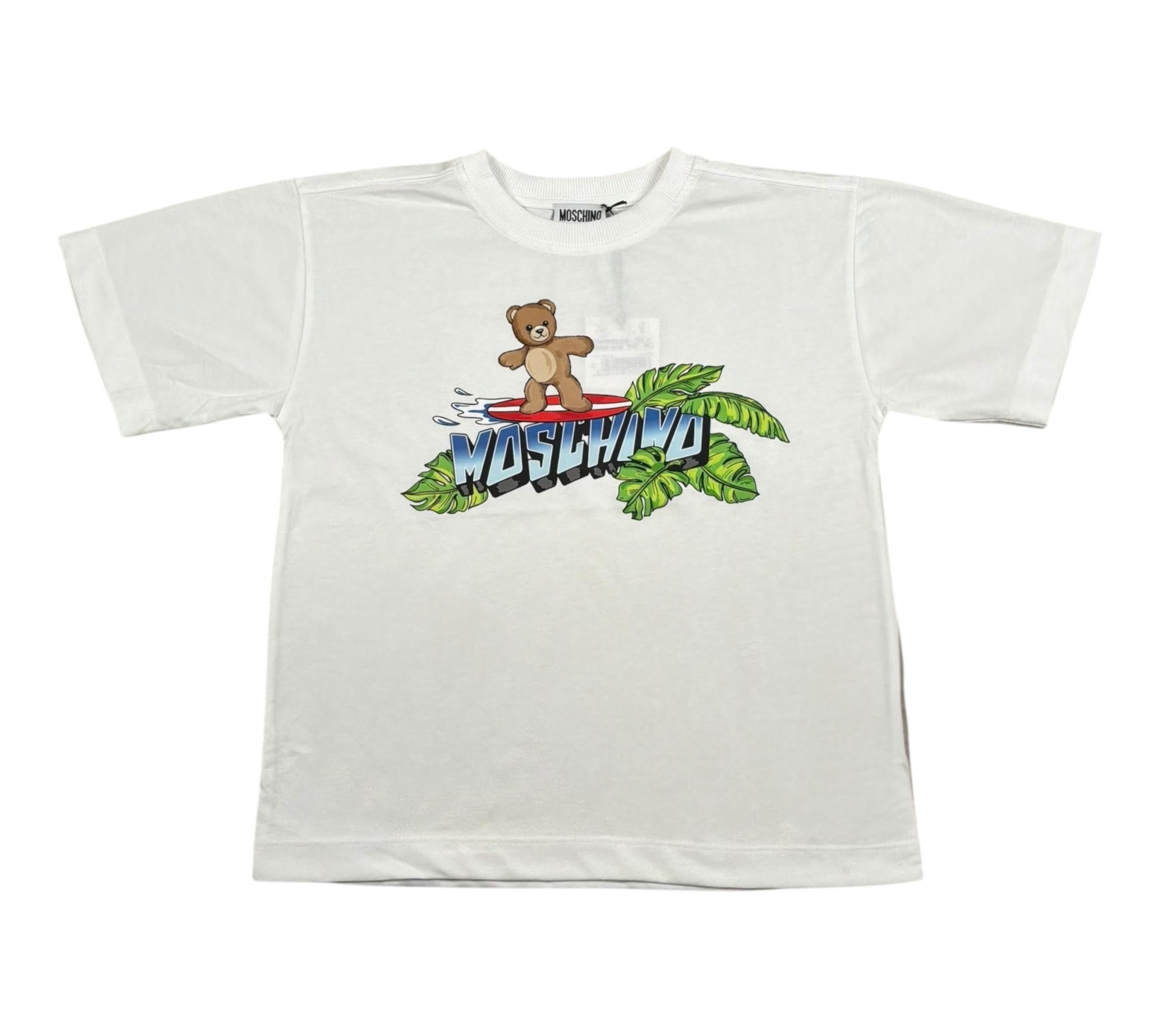 Moschino T-Shirt Girocollo Tinta Unita con Logo per Bambino HUM05K BIANCO MOSCHINO 