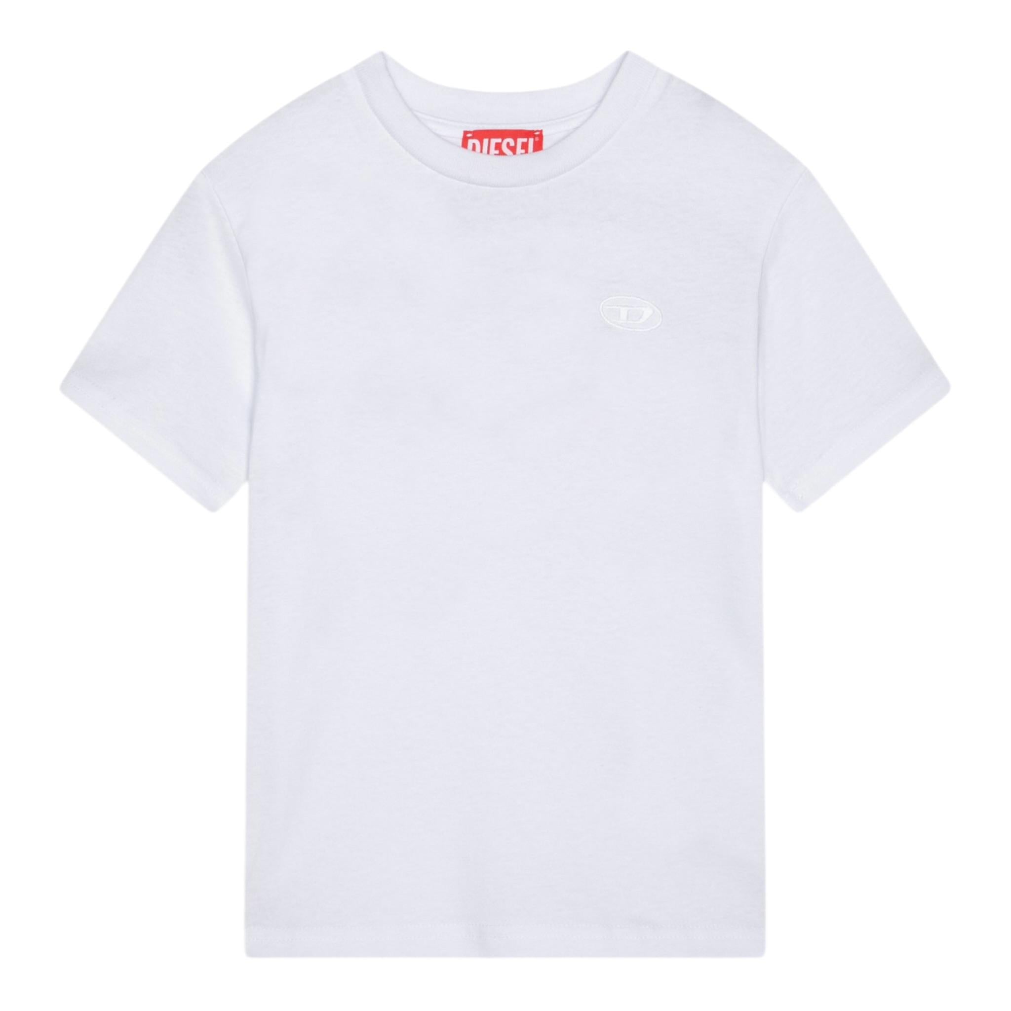 Diesel T-Shirt Girocollo Tinta Unita con Logo per Bambino J02276X BIANCO DIESEL 