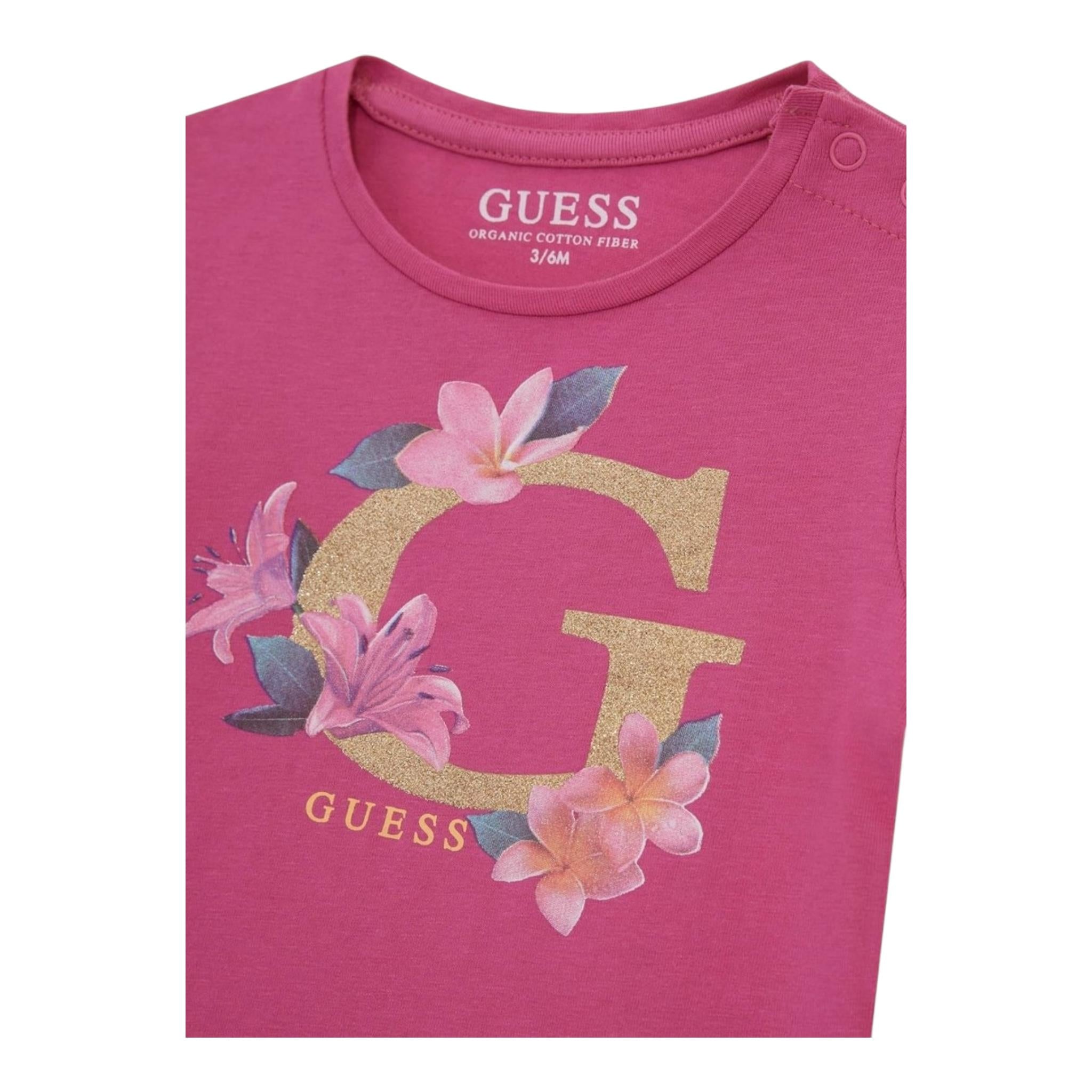 Guess T-Shirt Girocollo Tinta Unita con Stampa per Neonata A5GI02K6YW4 FUXIA GUESS 