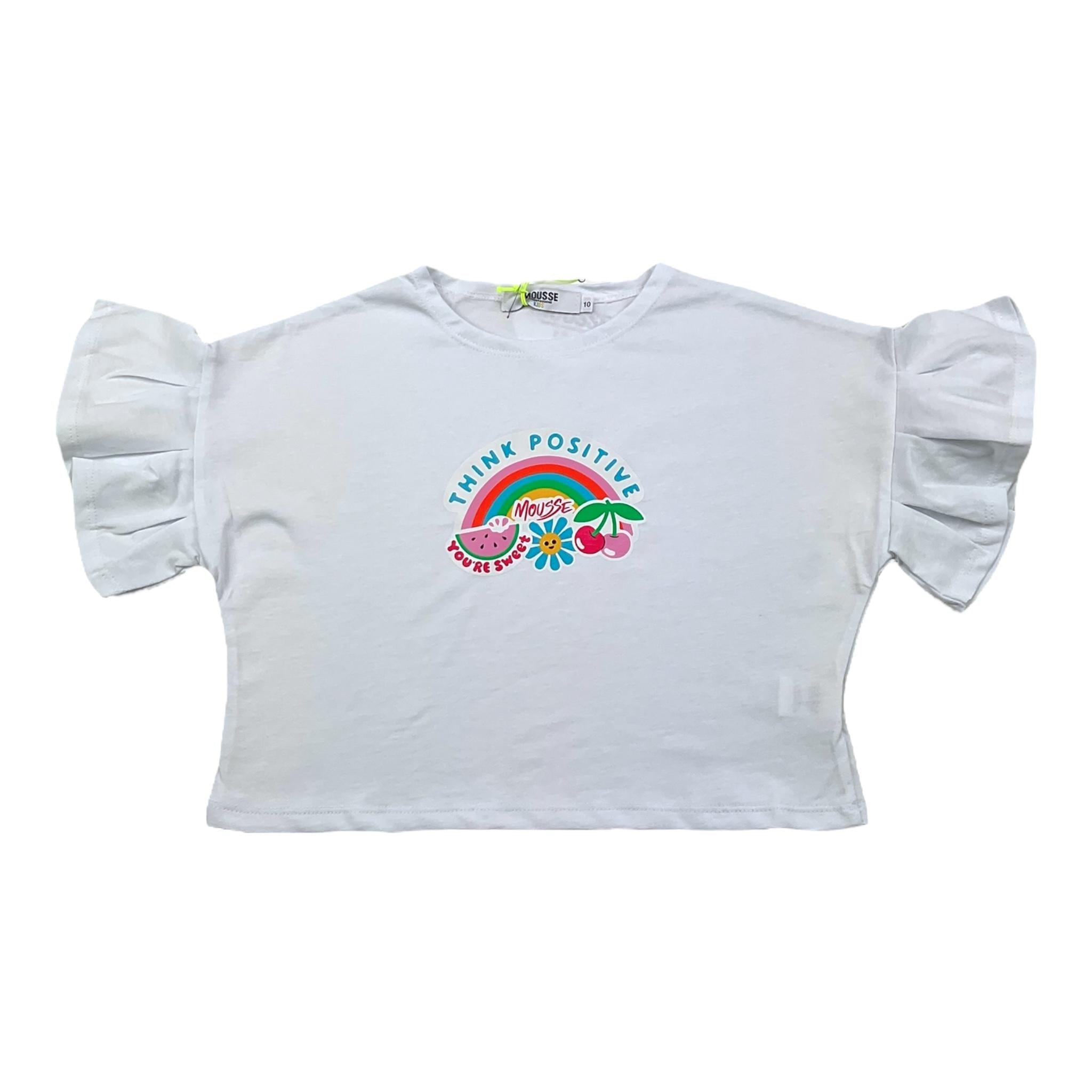 Mousse T-Shirt Girocollo Tinta Unita con Stampa per Bambina SKTSC377W BIANCO MOUSSE 