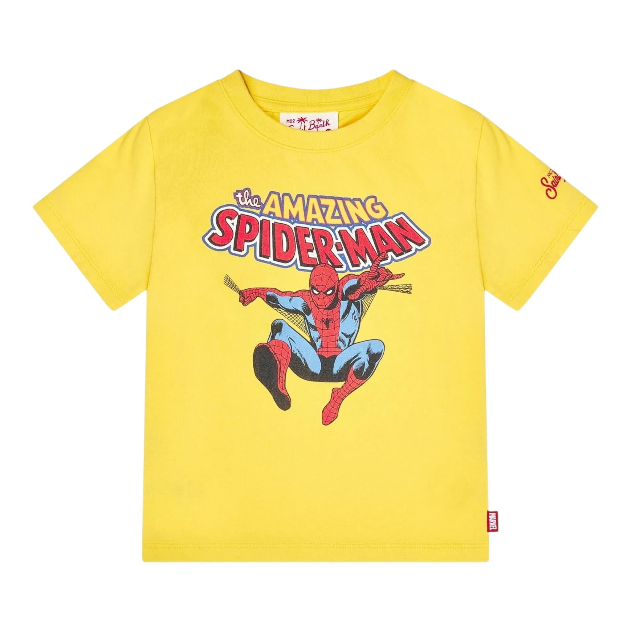 Saint Barth T-Shirt Girocollo Tinta Unita con Stampa Spiderman per Bambino TSH00010343 GIALLO SAINT BARTH 