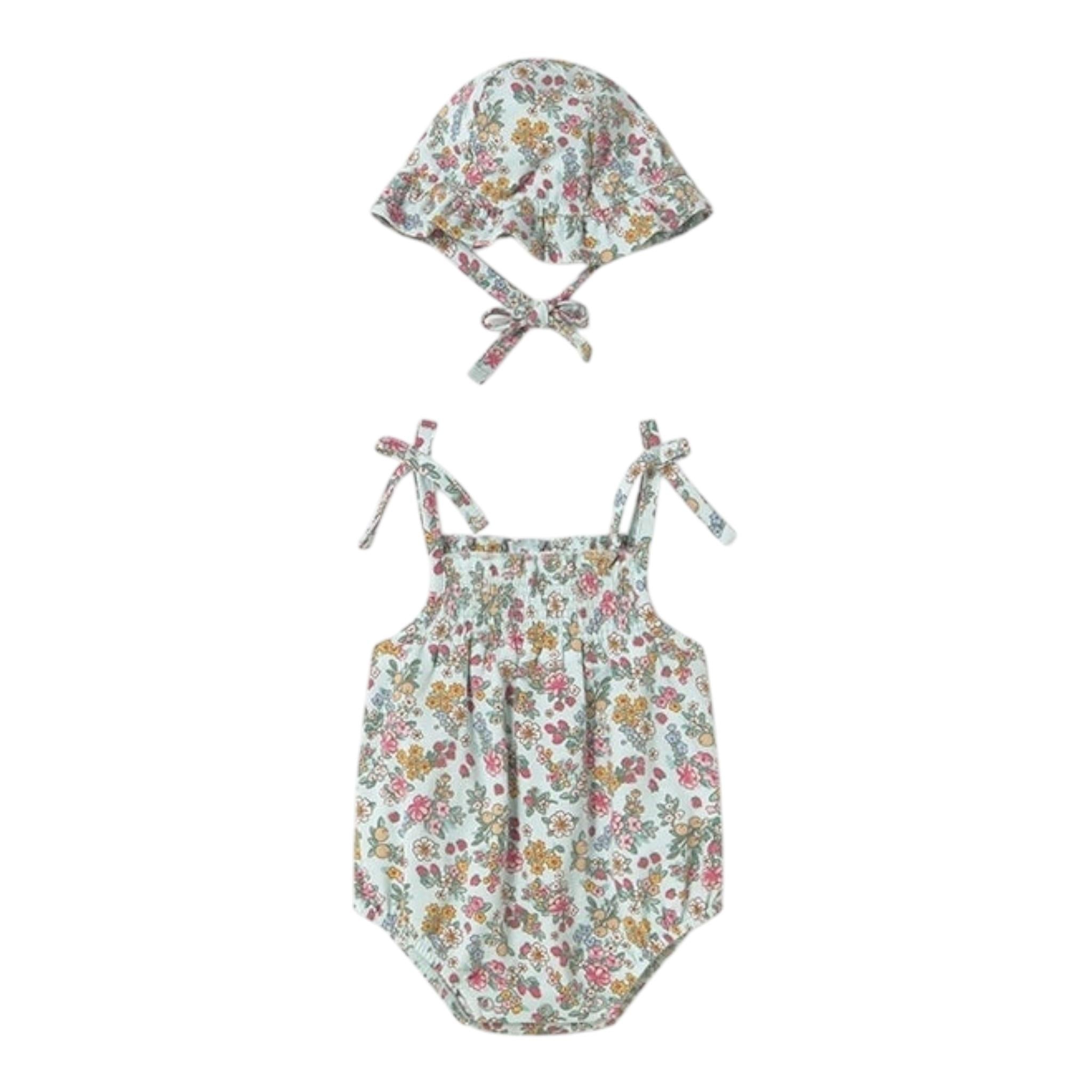 Mayoral Set Pagliaccetto-Cappello Tinta Unita con Stampa per Neonata 1667 VERDE ACQUA MAYORAL 