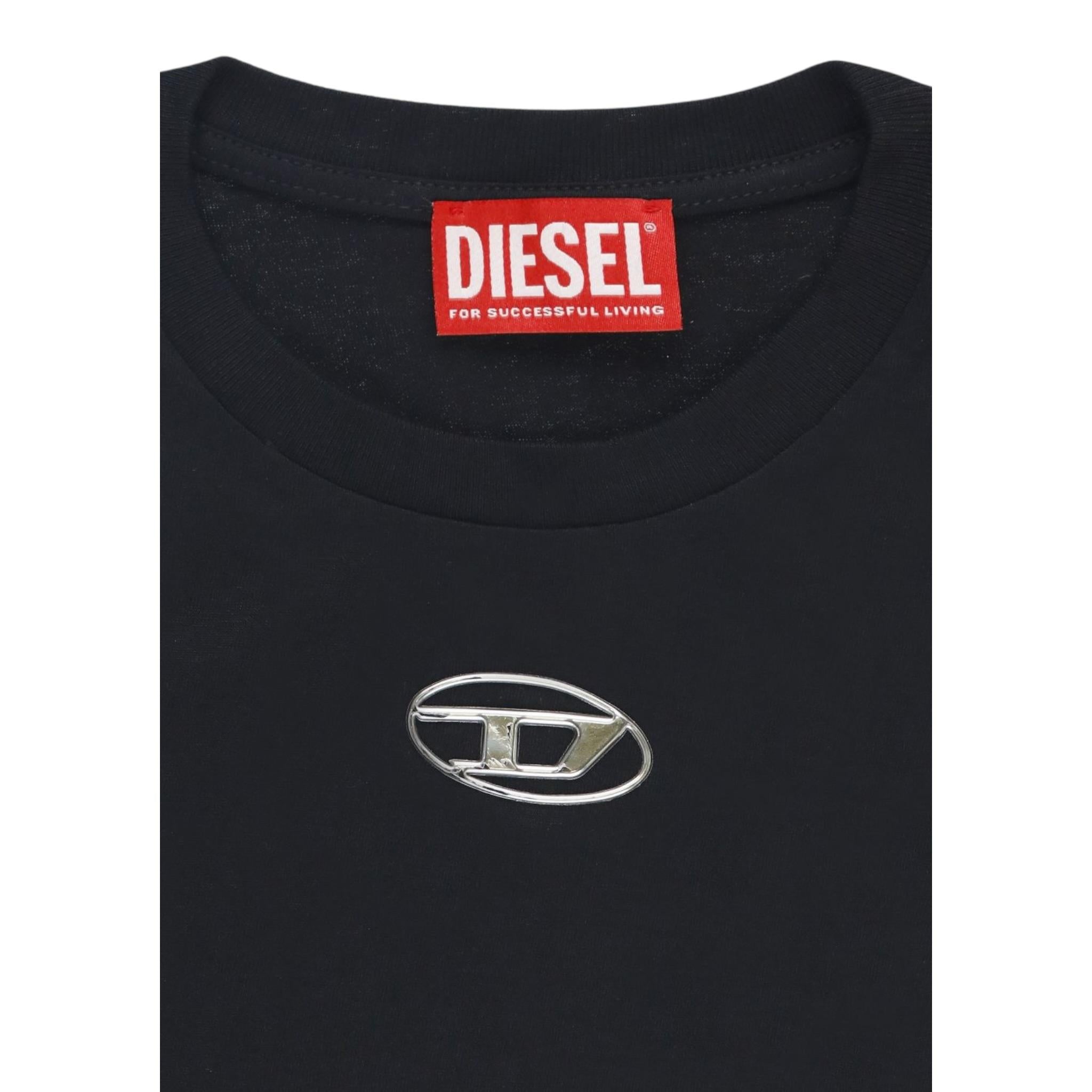 Diesel T-Shirt Girocollo Tinta Unita con Logo per Bambina J02022XX NERO DIESEL 