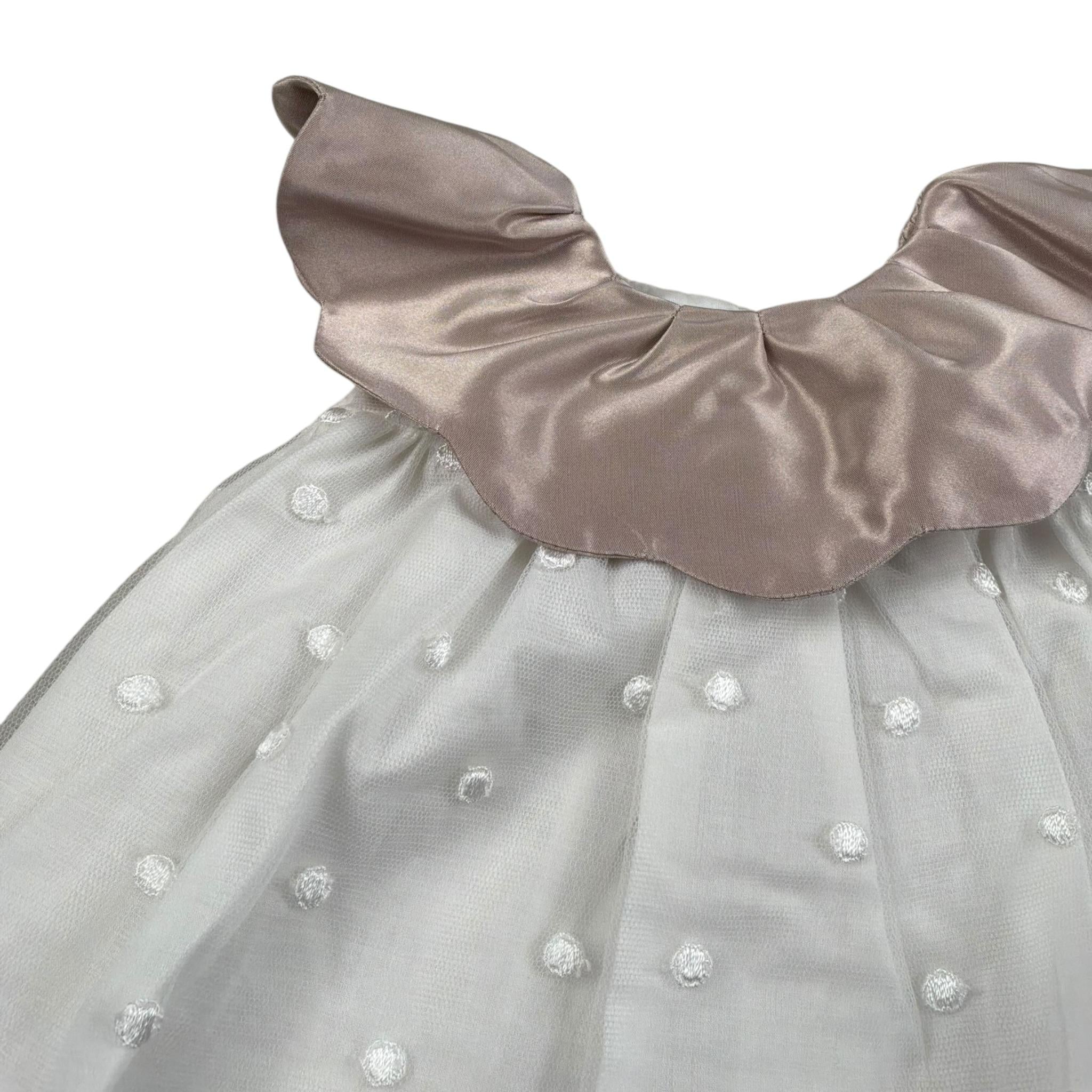 La Stupenderia Abito Giromanica Tinta Unita con Tulle per Neonata CCAB72 BIANCO LA STUPENDERIA 