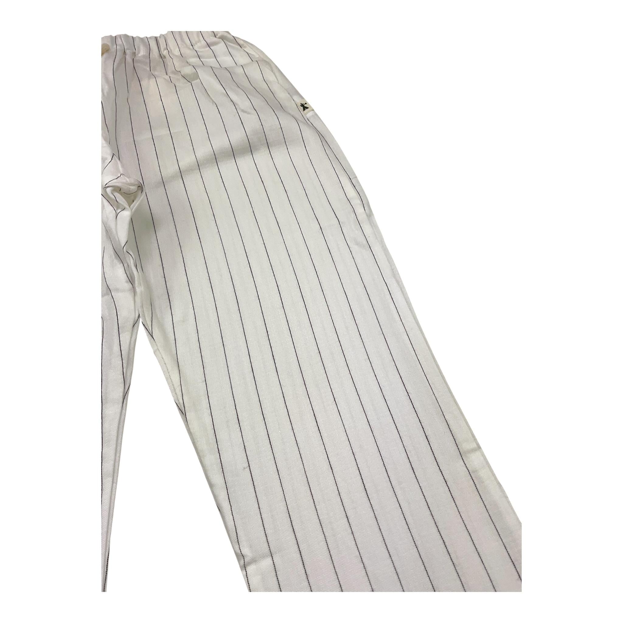 Petit Indi Pantalone Tinta Unita con Fantasia A Righe per Bambino SS25BK8225 BIANCO PETIT INDI 