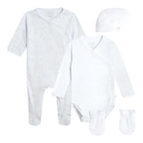 Carre'Ment Beau Completo 4 Pezzi Tutina-Body-Cappello-Babbucce Bianco Per Neonato