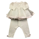 Minu' Completo 2 Pezzi Shirt E Leggins Tinta Unita Con Tulle Bianco Per Neonata
