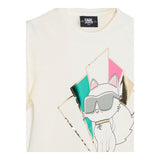 KARL LAGERFELD t-shirt girocollo tinta unita con stampa in contradt Panna per Bambina Z30184 PANNA KARL LAGERFELD 