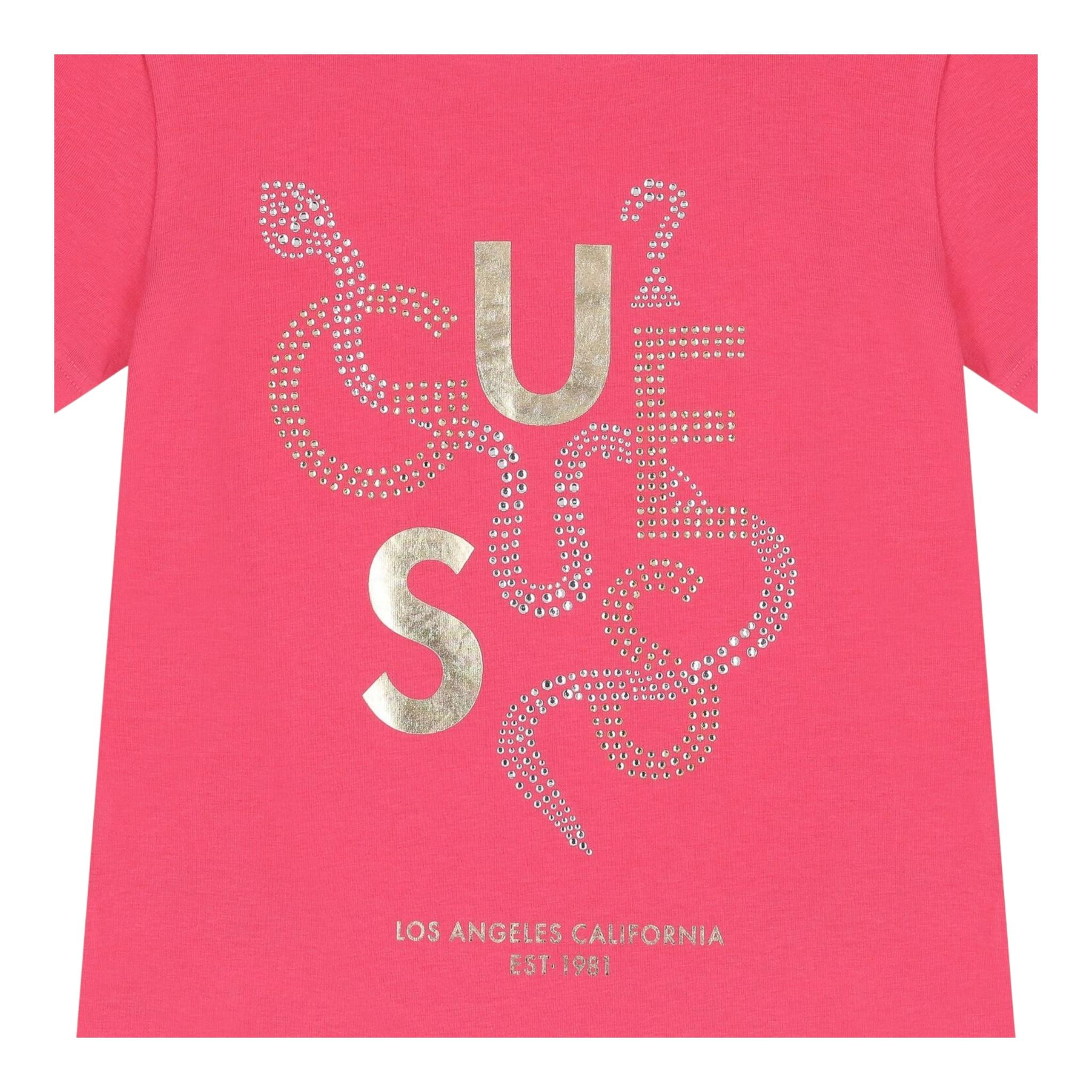 Guess T-Shirt Girocollo Tinta Unita con Stampa per Bambina J5RI15K6YW4 FUXIA GUESS 
