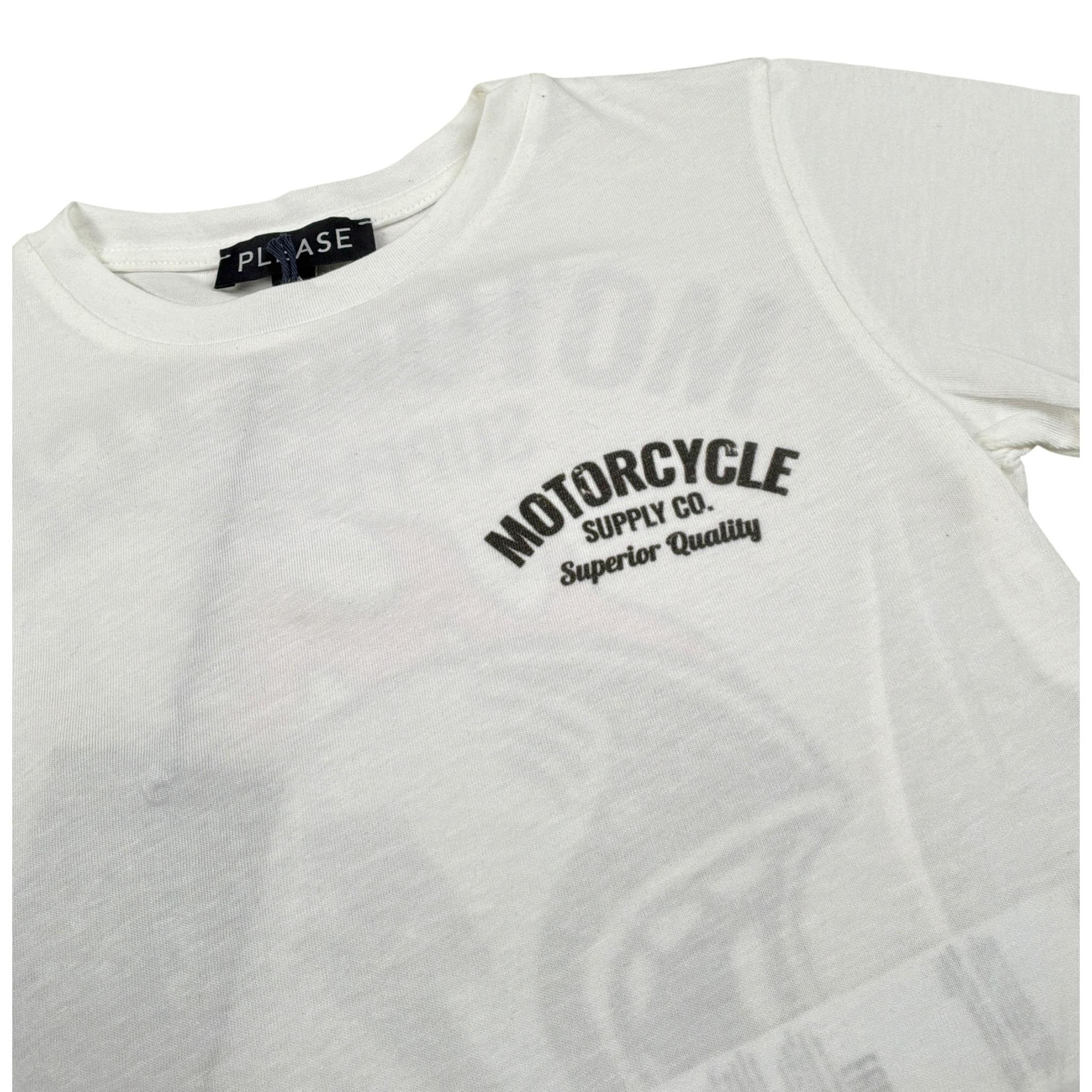 Please T-Shirt Girocollo tinta unita con Stampa Bianco per Bambino MBF1030B72 BIANCO PLEASE 
