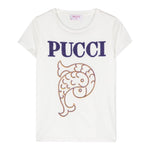 Emilio Pucci T-Shirt Tinta Unita Girocollo con Stampa  per Bambina PV8B41 BIANCO EMILIO PUCCI 