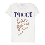 Emilio Pucci T-Shirt Tinta Unita Girocollo con Stampa  per Bambina PV8B41 BIANCO EMILIO PUCCI 