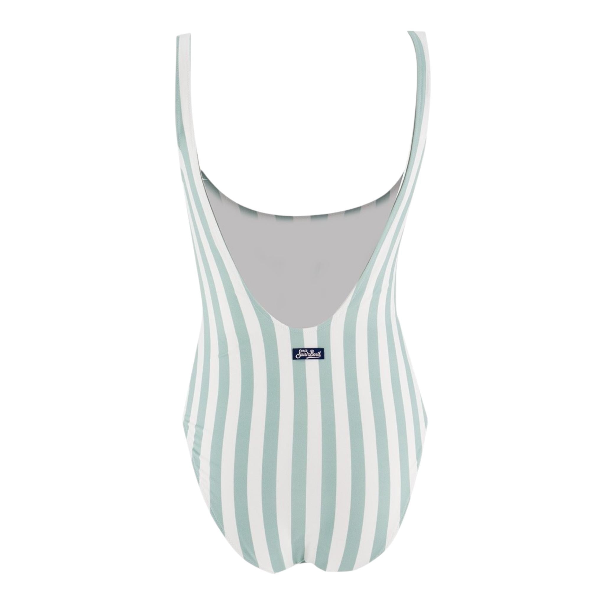 Saint Barth Costume Intero Bicolore con Fantasia A Righe per Bambina CARA001 BIANCO/VERDE SAINT BARTH 