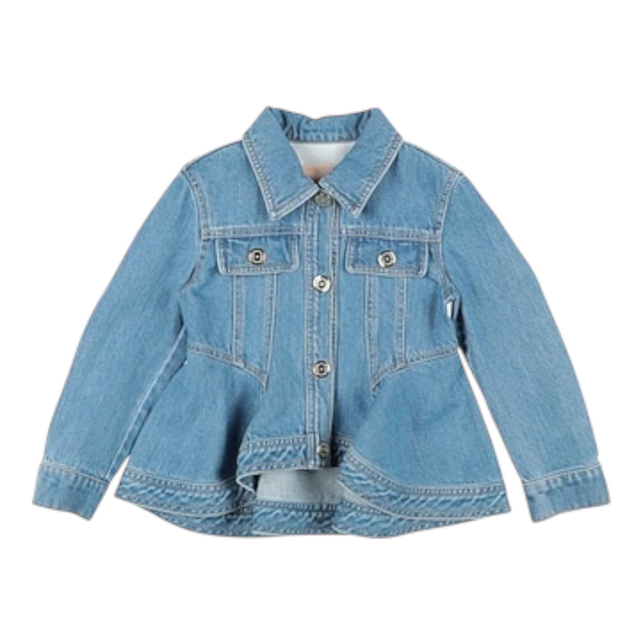 Elisabetta Franchi Giubbino Manica Lunga Tinta Unita In Denim per Bambina EFGB123XXXX AZZURRO ELISABETTA FRANCHI 