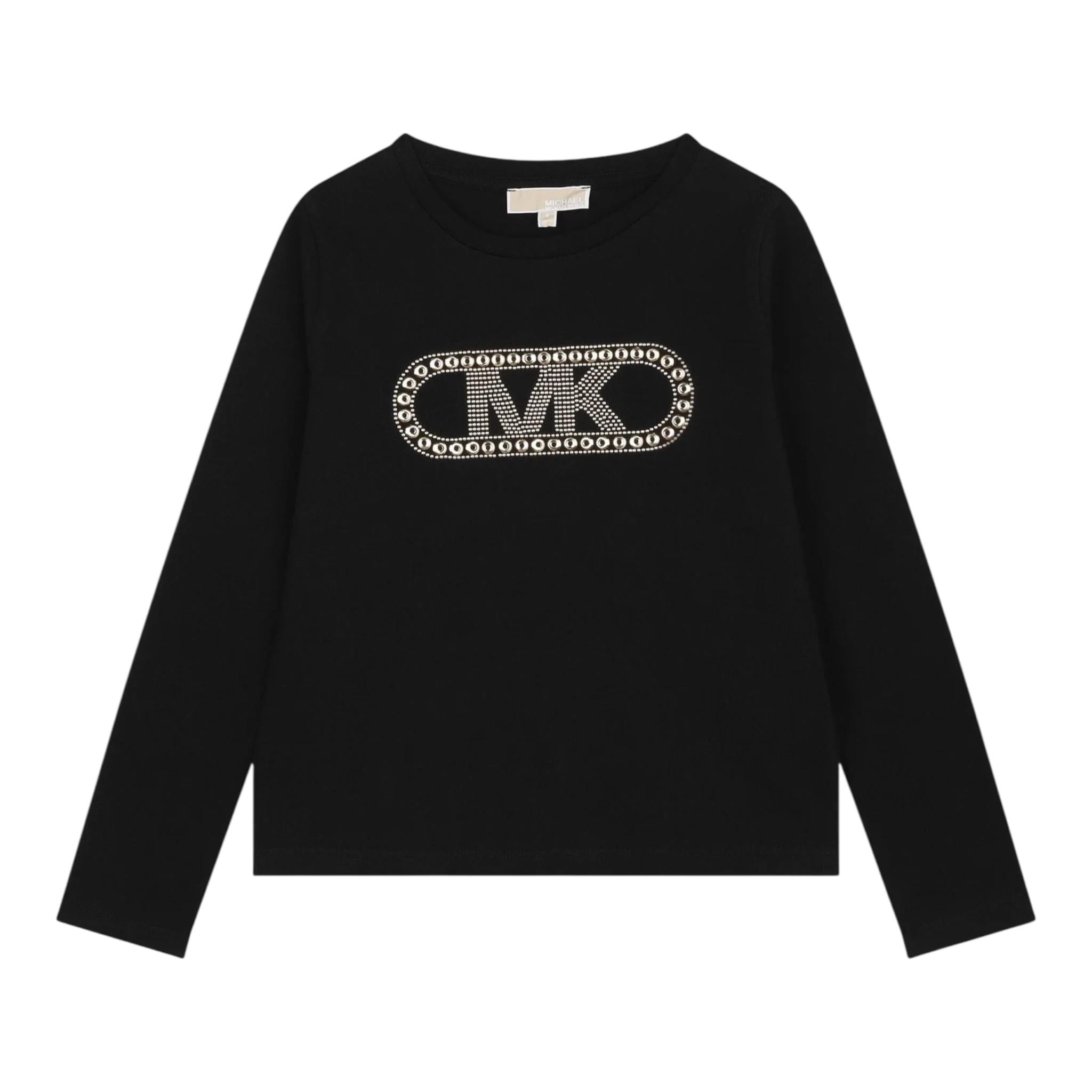 MICHAEL KORS shirt girocollo tinta unita con logo Nero per Bambina R30143 NERO MICHAEL KORS 