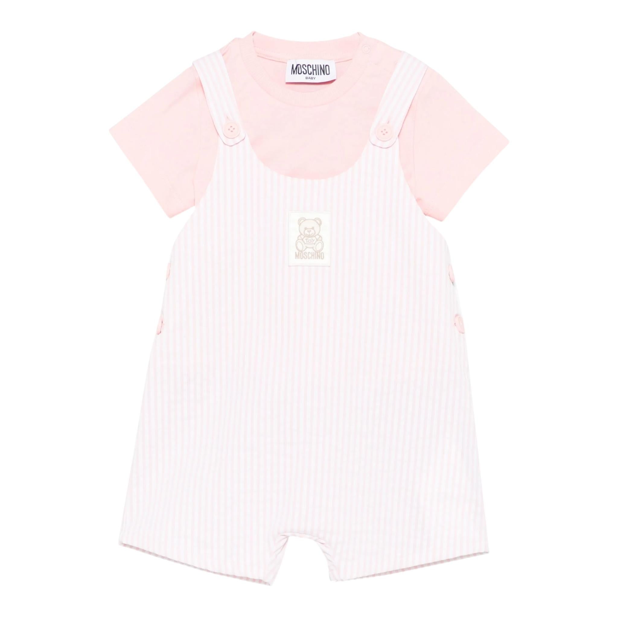 Moschino Completo 2 Pezzi T-Shirt-Salopette per Neonata MUG01L ROSA MOSCHINO 