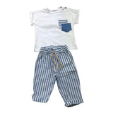 Barcellino Completo T-Shirt-Pantalone Bicolore Bianco/Blu Per Neonato