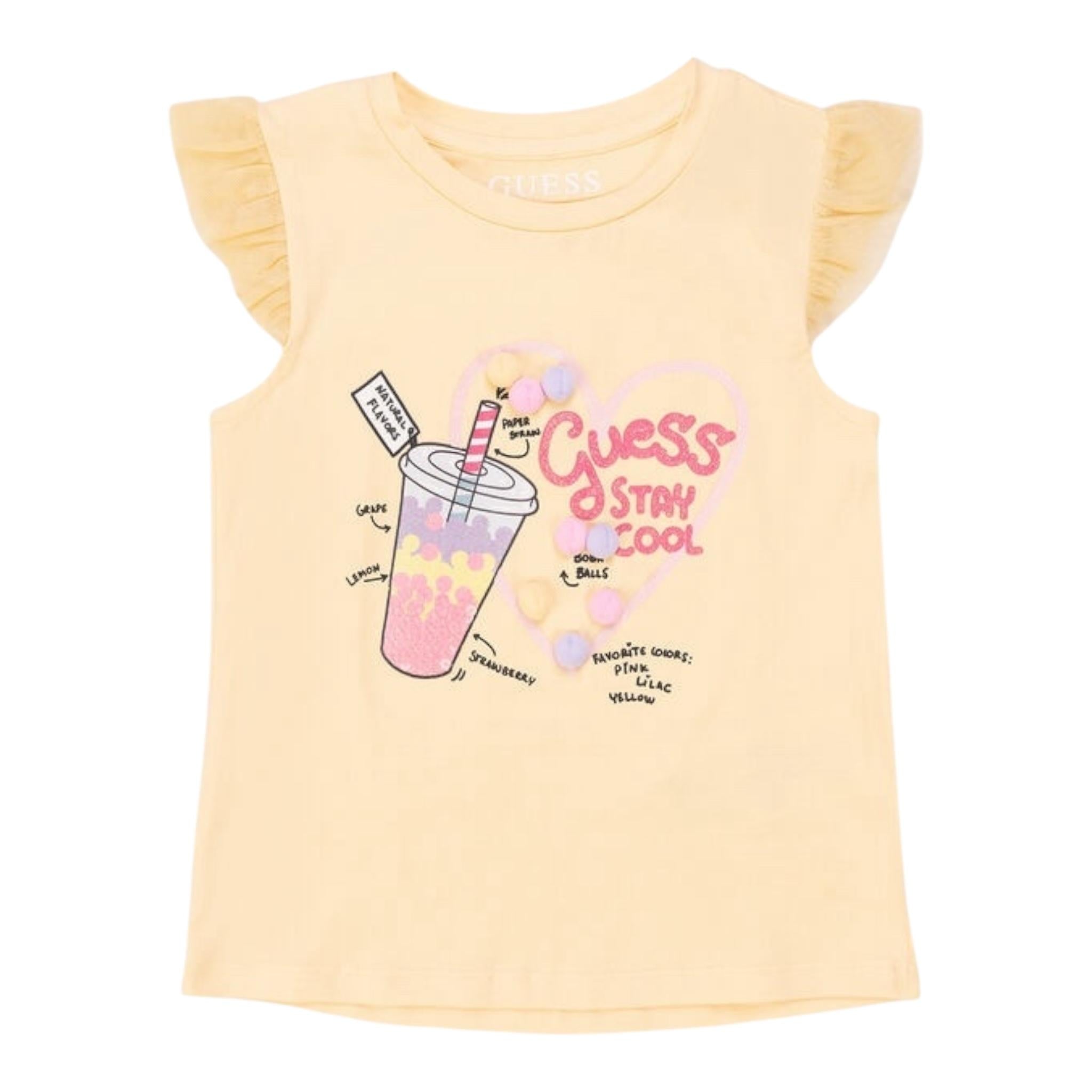 Guess Canotta Girocollo con Maniche In Tulle Tinta Unita con Stampa per Neonata K4GI14K6YW3 GIALLO GUESS 