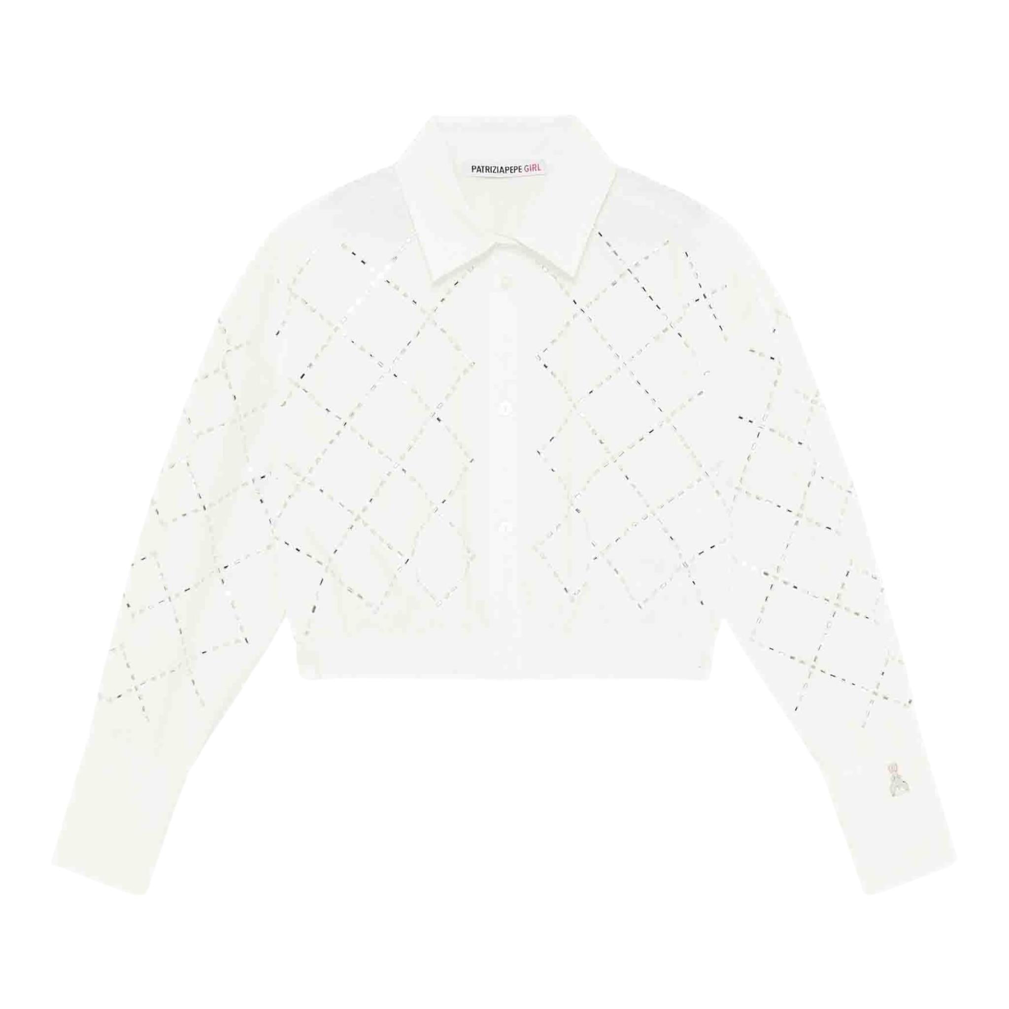 Patrizia Pepe Camicia Manica Lunga Tinta Unita con Brillantini per Bambina 7C0254 BIANCO PATRIZIA PEPE 