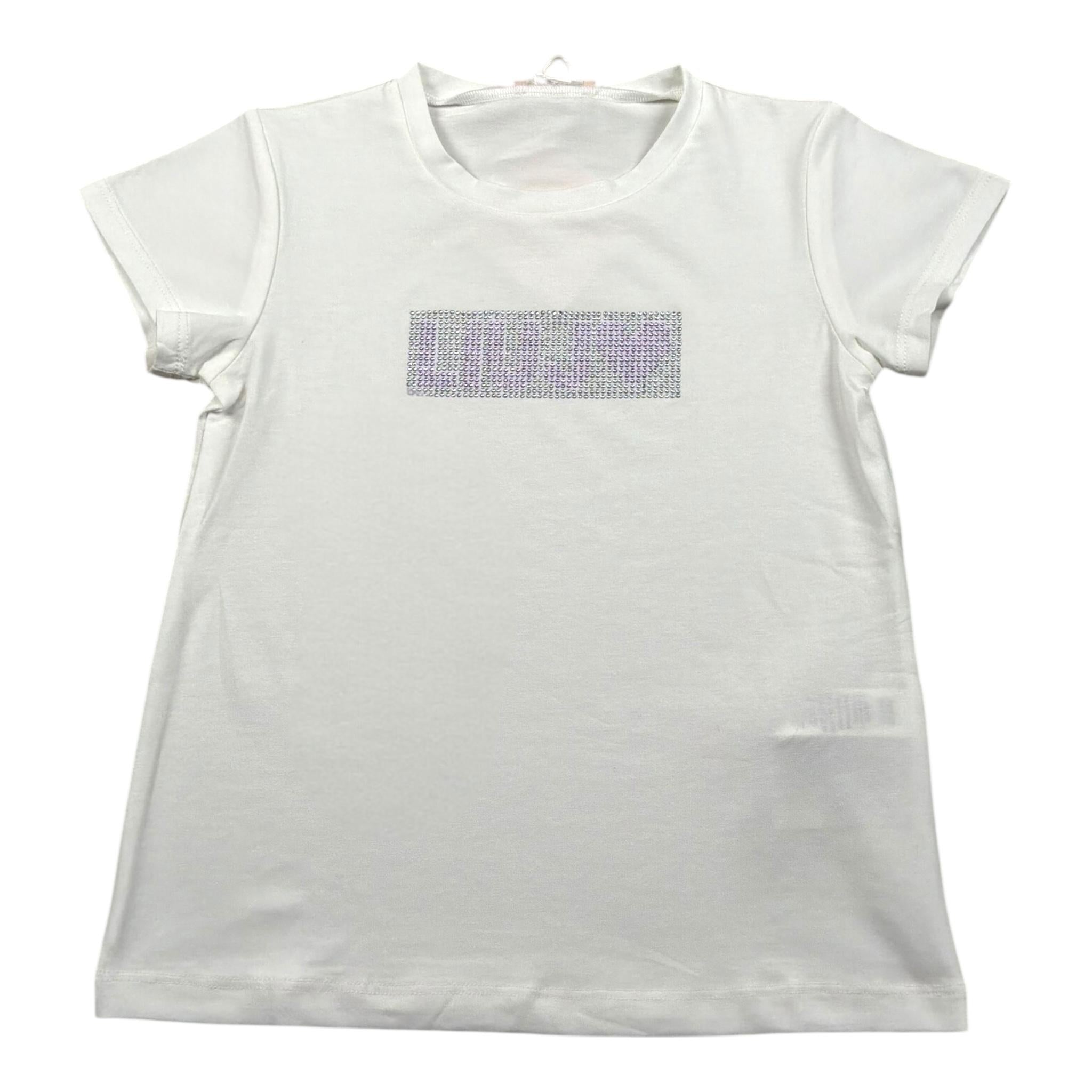 Liu Jo T-Shirt Tinta Unita con Brillantini per Bambina KA5095JXXX BIANCO LIU JO 