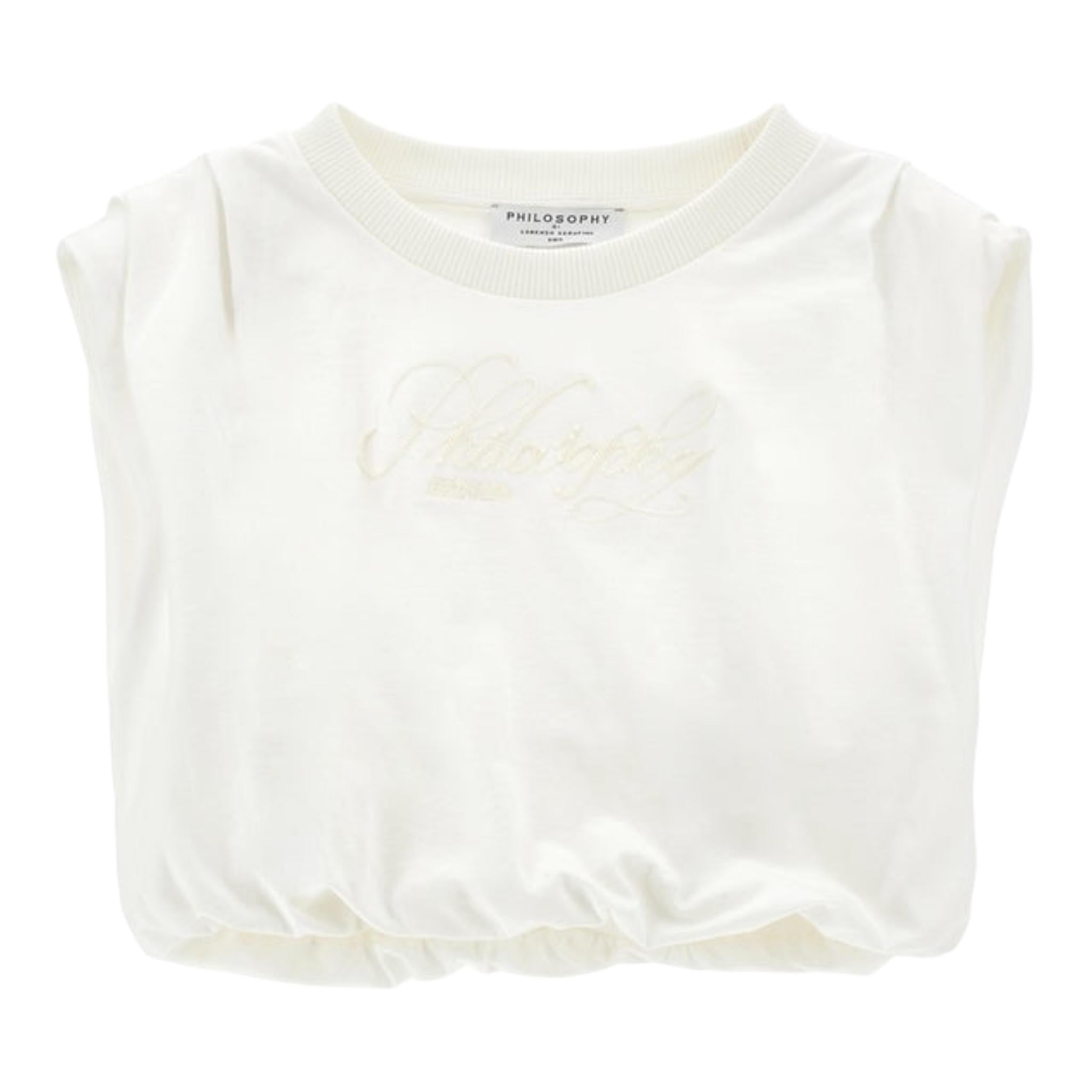 Philosophy Felpa Girocollo Tinta Unita Giromanica per Bambina I9E608X BIANCO PHILOSOPHY 