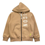 ICON felpa con zip e cappuccio tinta unita con stampa Beige per Bambino IBSW00277 BEIGE ICON 