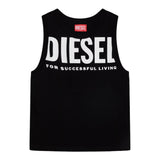 Diesel Canotta Girocollo Tinta Unita Con Stampa Logo In Contrasto Nero Per Bambino