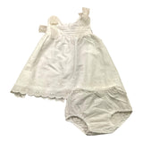 Marlu' Abito Giromanica Tinta Unita Con Ricami E Culotte Bianco Per Neonata