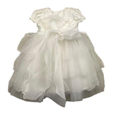 Sartoria Bramante Abito Giromanica Tinta Unita Con Tulle E Cinturino Con Strass Bianco Per Neonata