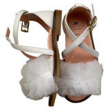 Elisabetta Franchi Einfarbige Sandalen mit Schnallenverschluss und weißem Tüll für Babymädchen