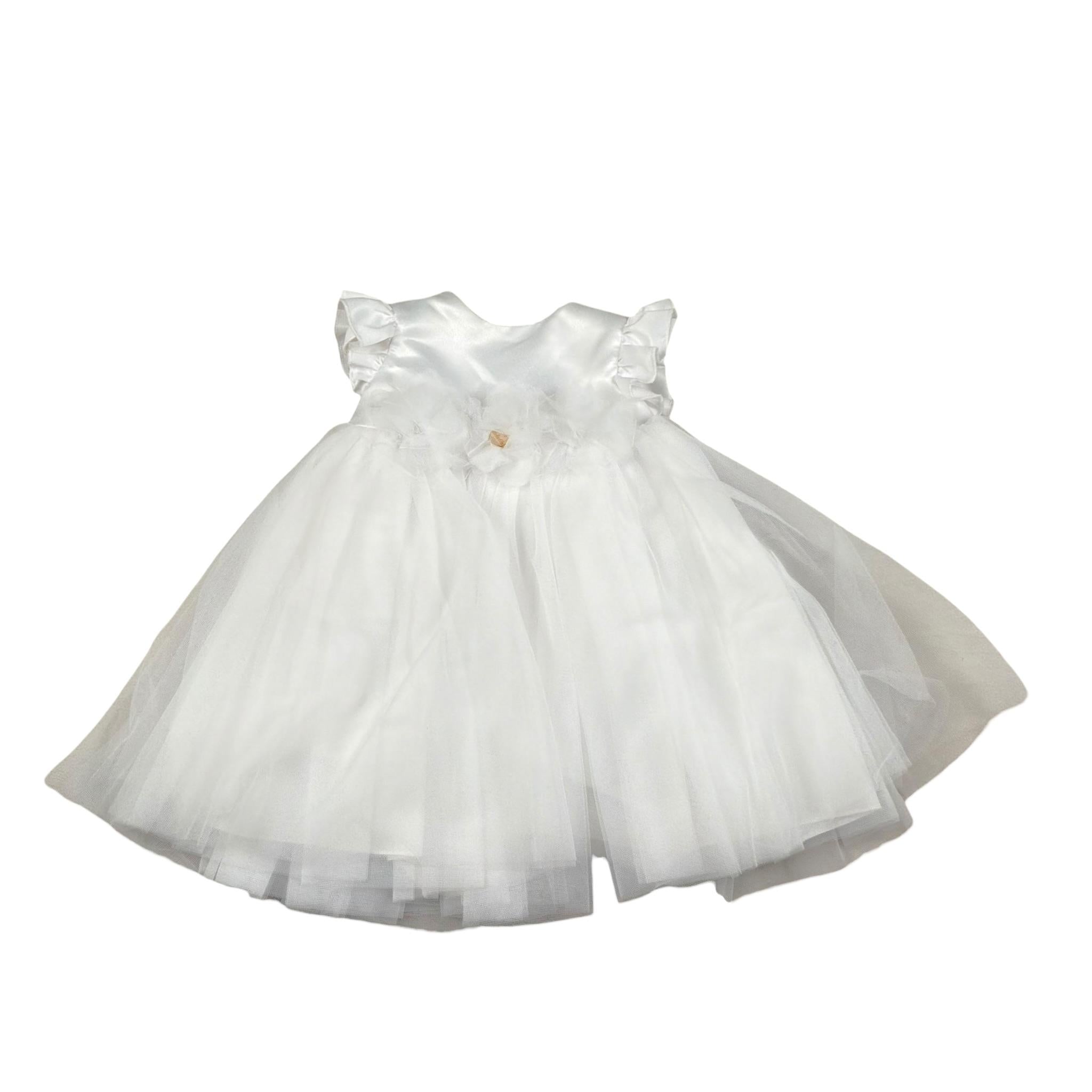 Le Bebe' Abito Cerimonia tinta unita con Tulle Bianco per Neonata LBG5201 BIANCO LE BEBE' 