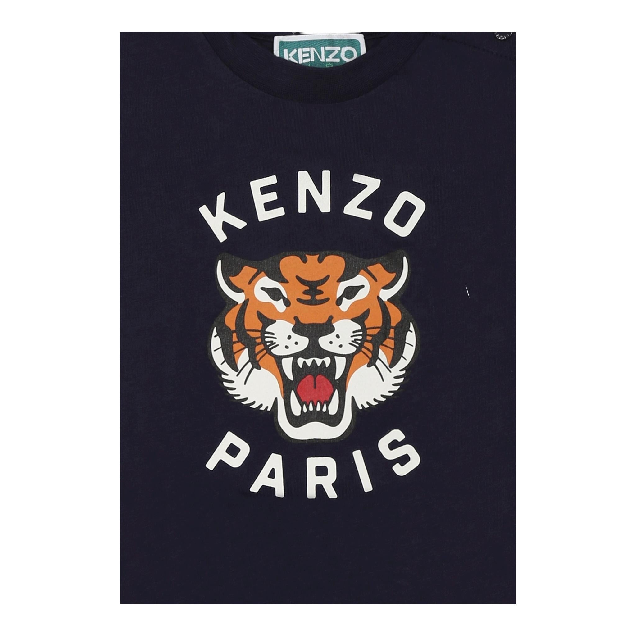 Kenzo T-Shirt Girocollo Tinta Unita con Stampa per Neonato K60977 BLU KENZO 