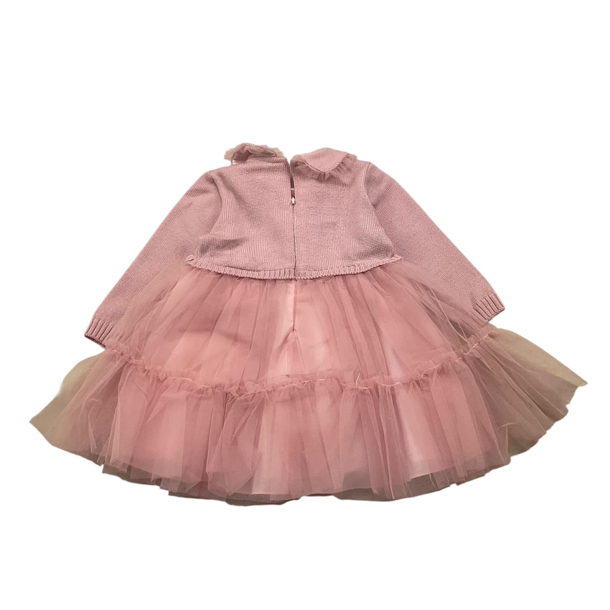 BIMBALO' abito manica lunga tinta unita con tulle Rosa per Neonata 7363 ROSA BIMBALO' 