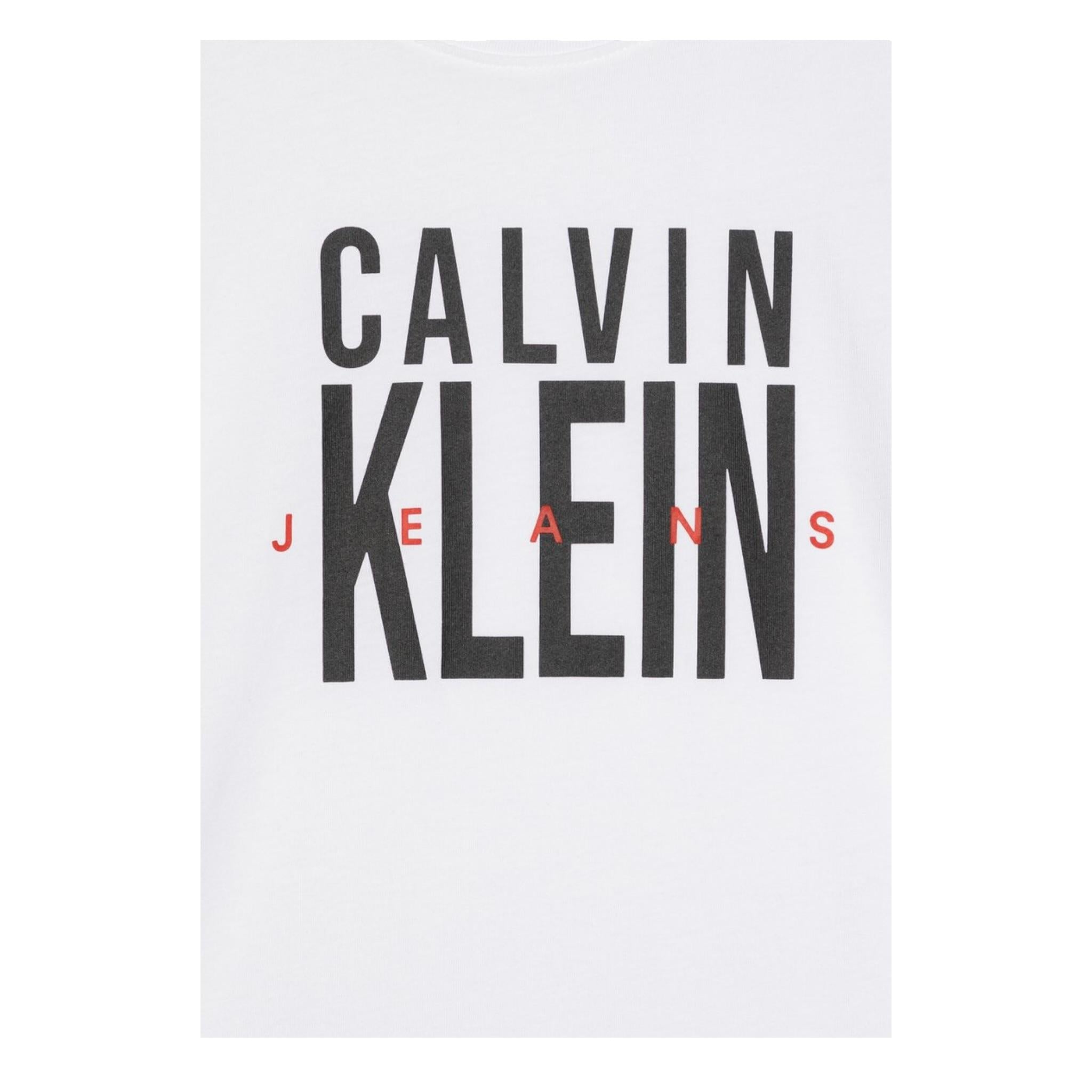 Calvin Klein T-Shirt Girocollo Tinta Unita con Stampa per Bambino IB0IB02448 BIANCO CALVIN KLEIN 