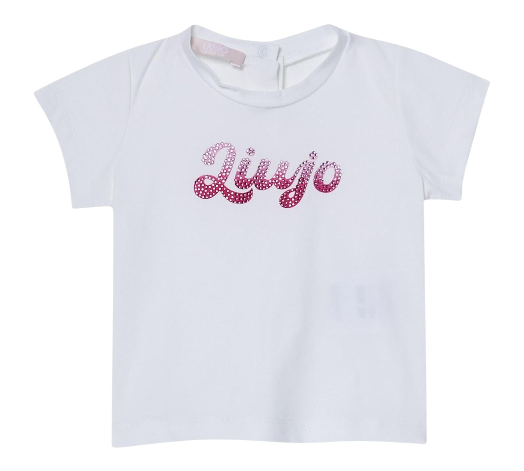 Liu Jo T-Shirt Girocollo Tinta Unita con Brillantini per Neonata HA5037X BIANCO LIU JO 