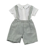 Barcellino Completo 2 Pezzi Camicia-Bermuda con Bretelle per Neonato 120712 BIANCO BARCELLINO 